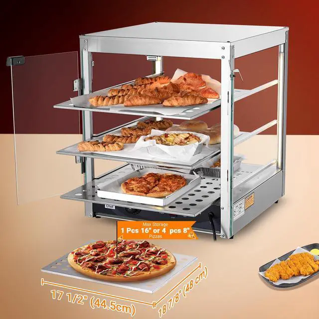 Alt view image 5 of 7 - WeChef 20" Commercial Countertop Food 3-Tier Pizza Warmer with LED Adjustable Lighting Food Heater Display Case Stainless Steel for Buffet Restaurant Pizza Display Case