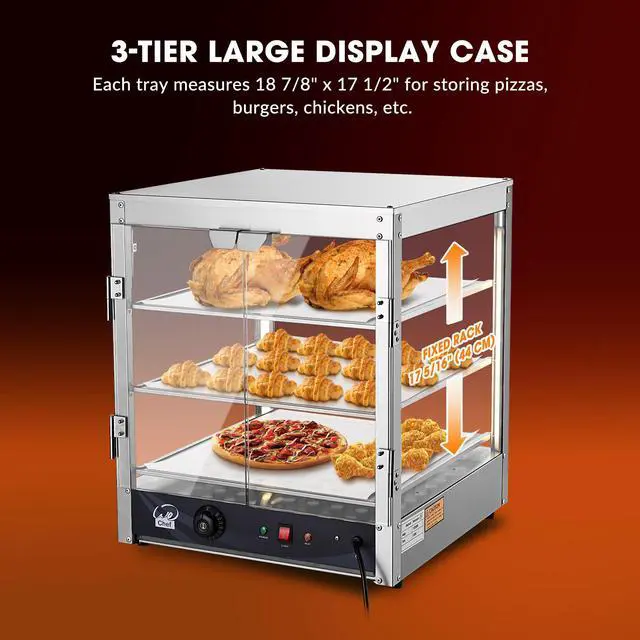 Alt view image 6 of 7 - WeChef 20" Commercial Countertop Food 3-Tier Pizza Warmer with LED Adjustable Lighting Food Heater Display Case Stainless Steel for Buffet Restaurant Pizza Display Case