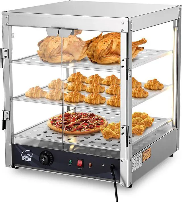 Main image of WeChef 20" Commercial Countertop Food 3-Tier Pizza Warmer with LED Adjustable Lighting Food Heater Display Case Stainless Steel for Buffet Restaurant Pizza Display Case