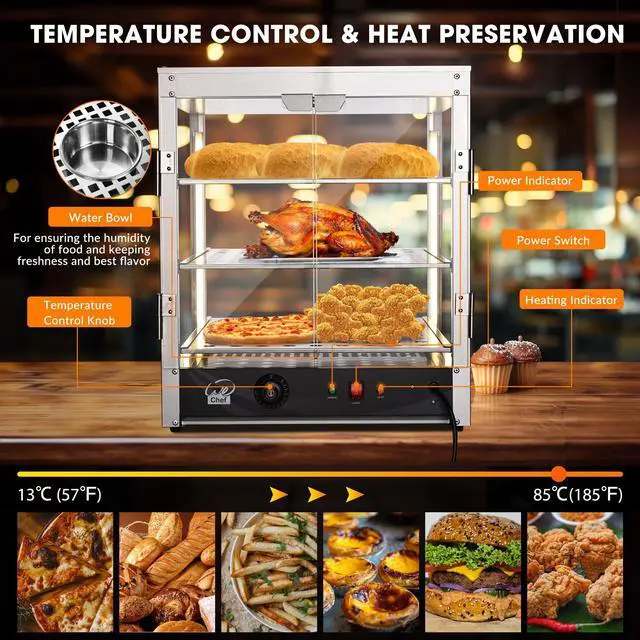 Alt view image 2 of 7 - WeChef 20" Commercial Countertop Food 3-Tier Pizza Warmer with LED Adjustable Lighting Food Heater Display Case Stainless Steel for Buffet Restaurant Pizza Display Case