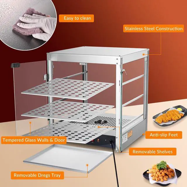 Alt view image 3 of 7 - WeChef 20" Commercial Countertop Food 3-Tier Pizza Warmer with LED Adjustable Lighting Food Heater Display Case Stainless Steel for Buffet Restaurant Pizza Display Case