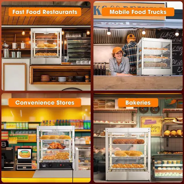 Alt view image 7 of 7 - WeChef 20" Commercial Countertop Food 3-Tier Pizza Warmer with LED Adjustable Lighting Food Heater Display Case Stainless Steel for Buffet Restaurant Pizza Display Case