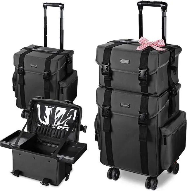 Alt view image 2 of 14 - Byootique Classic Black Rolling 2in1 Cosmetic Case Sided Makeup Artist Organizer