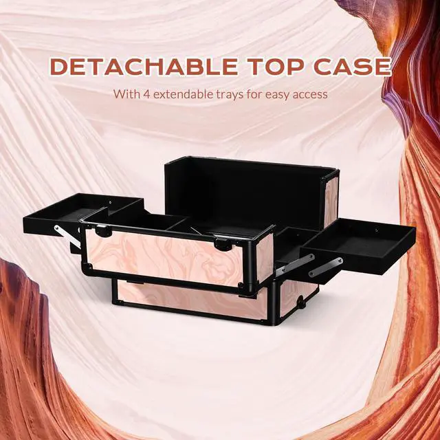 Alt view image 6 of 7 - Byootique Rolling Makeup Train Case 4in1 Cosmetic Trolley Organizer Case Lockable Salon Barber Case Traveling Cart Trunk with Wheels for Makeup Artist Trave Nail,CoyoteButtes Dusk
