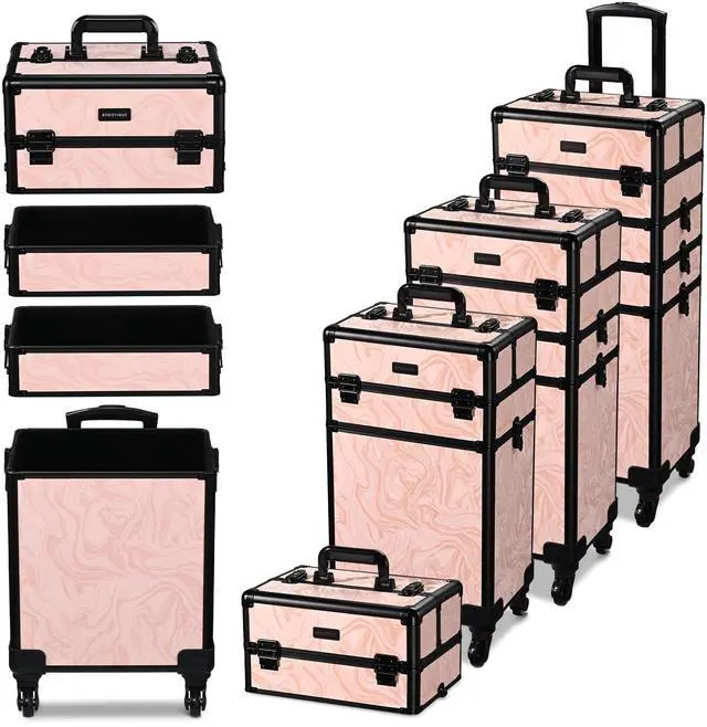Alt view image 2 of 7 - Byootique 3-Piece Makeup Train Cases Cosmetic Organizer Kit Wheel Artist CB Dusk