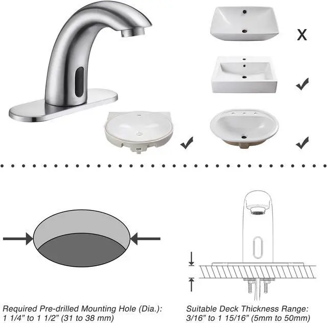 Alt view image 5 of 7 - Aquaterior 5" Touchless Bathroom Faucet with Rectangle Vessel Sink Auto Sensor