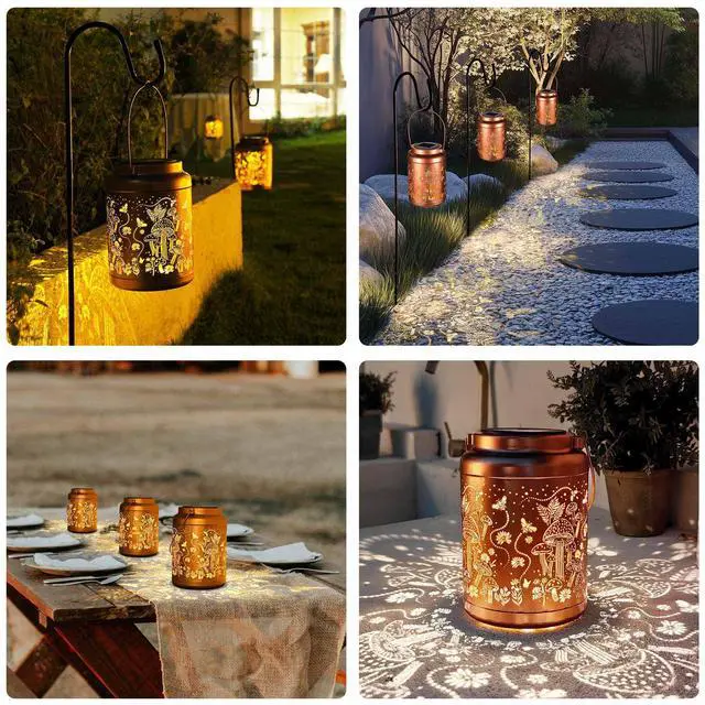 Alt view image 3 of 7 - LAGarden Mushroom Solar Lantern Outdoor Hanging Waterproof Metal Decor Light Christmas Gifts Yard Patio Porch 2Pack