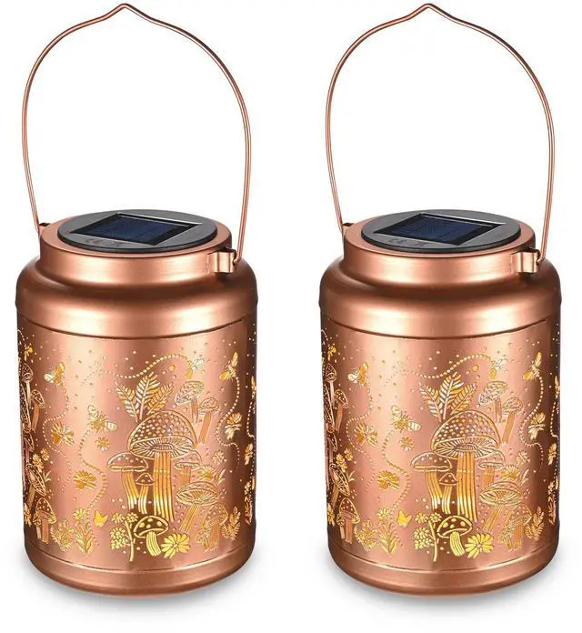 Main image of LAGarden Mushroom Solar Lantern Outdoor Hanging Waterproof Metal Decor Light Christmas Gifts Yard Patio Porch 2Pack