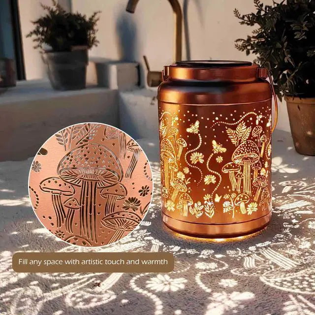 Alt view image 5 of 7 - LAGarden Mushroom Solar Lantern Outdoor Hanging Waterproof Metal Decor Light Christmas Gifts Yard Patio Porch 2Pack