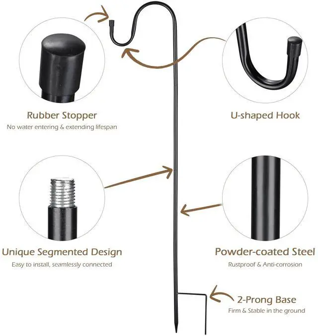 Alt view image 4 of 7 - LAGarden 6 Pack Shepherds Hooks 32" Height Adjustable Premium Metal for Bird Feeder Pole Plant Hanger Garden Outdoor