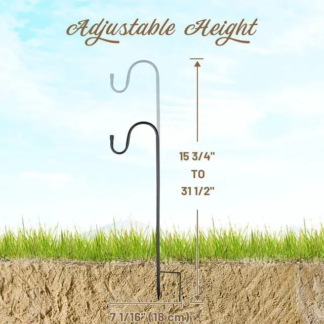 Alt view image 6 of 7 - LAGarden 6 Pack Shepherds Hooks 32" Height Adjustable Premium Metal for Bird Feeder Pole Plant Hanger Garden Outdoor