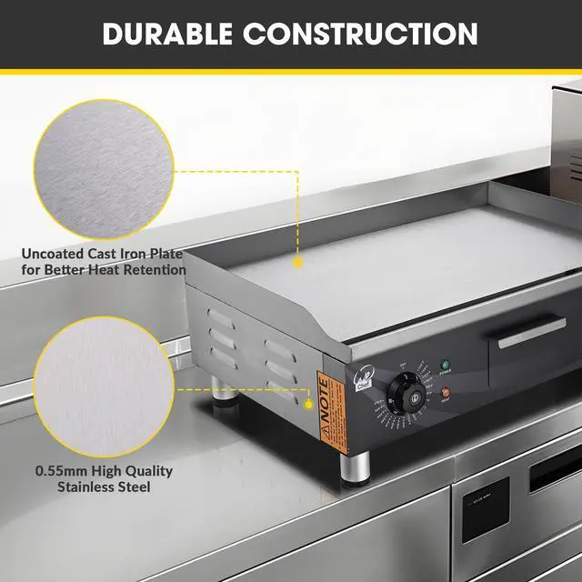 Alt view image 11 of 14 - 3500W 24" Electric Countertop Griddle Flat Top Commercial Restaurant BBQ Grill