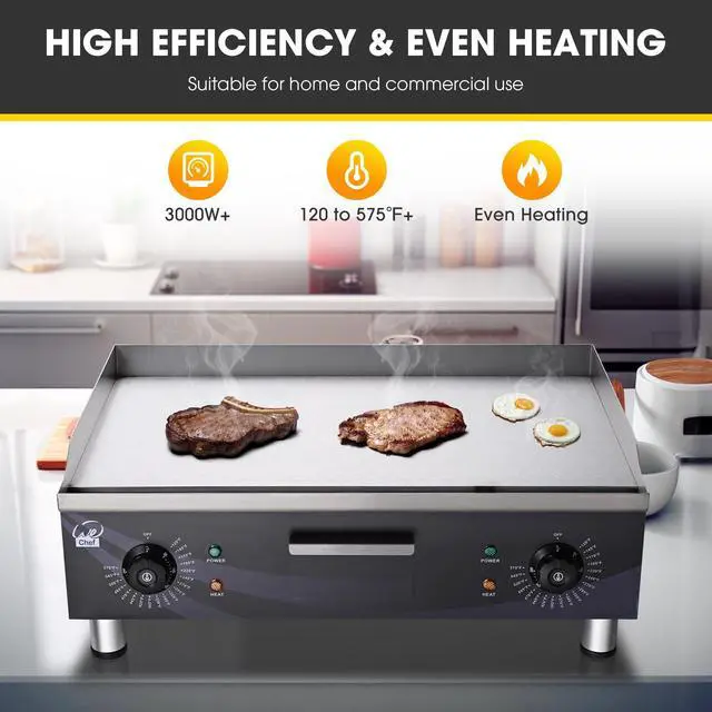 Alt view image 9 of 14 - 3500W 24" Electric Countertop Griddle Flat Top Commercial Restaurant BBQ Grill