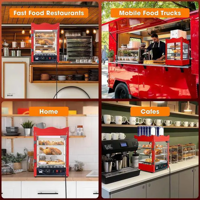 Alt view image 5 of 7 - WeChef 3 Tier Commercial Food Warmer Display Case Countertop Pizza Top Rack 600W