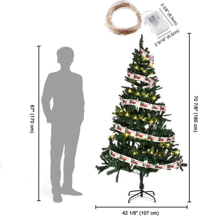 Alt view image 7 of 7 - 6 Ft Artificial Christmas Tree with 66FT 200 LED Fairy Lights Home Party Decor