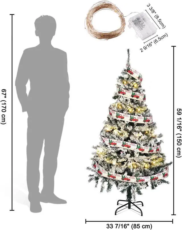 Alt view image 7 of 7 - 5 Ft White Christmas Tree Artificial with 66FT 200 LED Fairy Lights Xma Decor