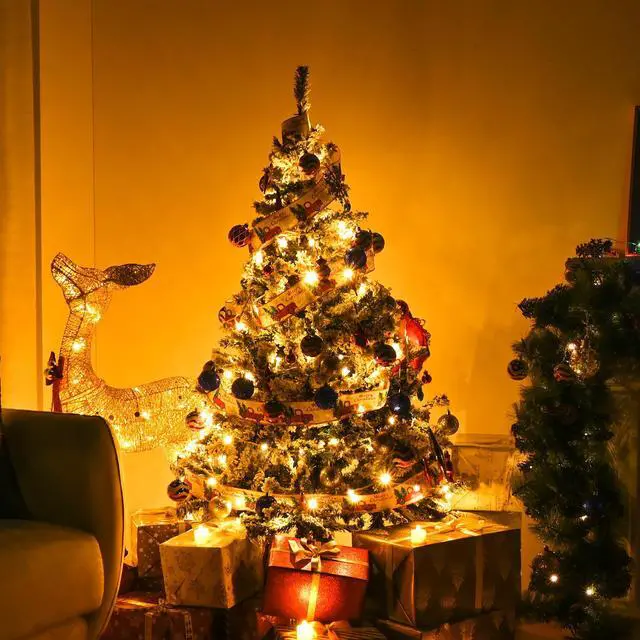 Alt view image 3 of 7 - 5 Ft White Christmas Tree Artificial with 66FT 200 LED Fairy Lights Xma Decor