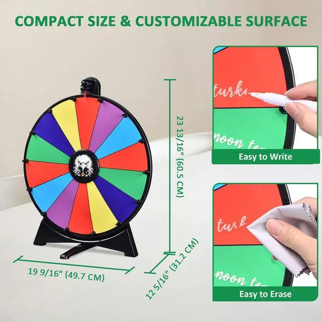 Alt view image 5 of 7 - WinSpin 20" Prize Wheel 14 Slots Dry Erase Spinning Wheel for Pub Party Eagle