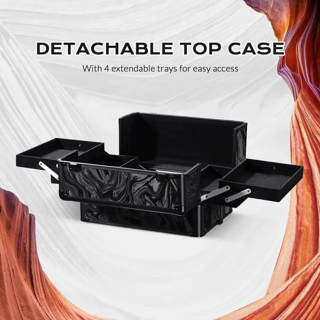Alt view image 6 of 7 - Byootique Rolling Makeup Train Case 4in1 Cosmetic Trolley Organizer Case Lockable Salon Barber Case Traveling Cart Trunk with Wheels for Makeup Artist Trave Nail,CoyoteButtes Shadows
