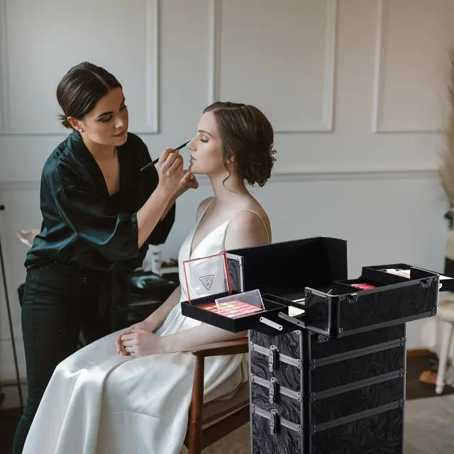 Alt view image 4 of 7 - Byootique Rolling Makeup Train Case 4in1 Cosmetic Trolley Organizer Case Lockable Salon Barber Case Traveling Cart Trunk with Wheels for Makeup Artist Trave Nail,CoyoteButtes Shadows