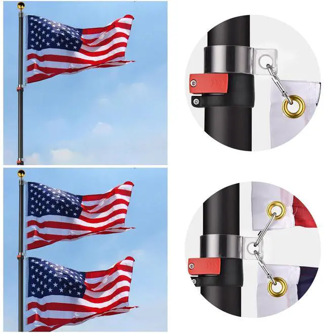 Alt view image 2 of 7 - EZ GO 30 Ft Telescopic Flag Pole Kit with 26 LED Solar Light US Flag Ball Top
