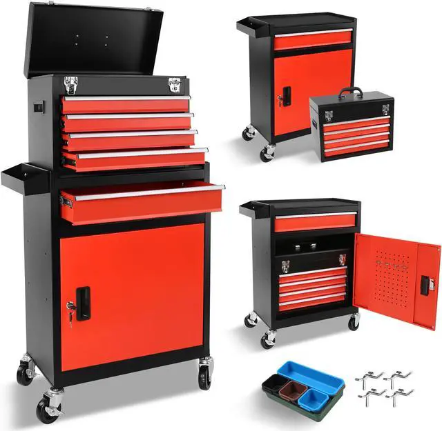 Alt view image 2 of 7 - Yescom 5-Drawer Rolling Tool Storage Cabinet Detachable Tool Box Mechanism Metal Tool Cart Garage Repair Workshop