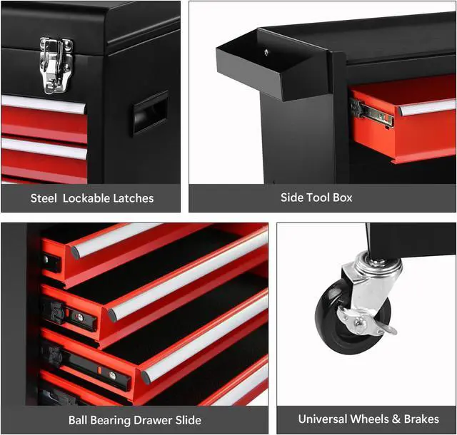 Alt view image 6 of 7 - Yescom 5-Drawer Rolling Tool Storage Cabinet Detachable Tool Box Mechanism Metal Tool Cart Garage Repair Workshop