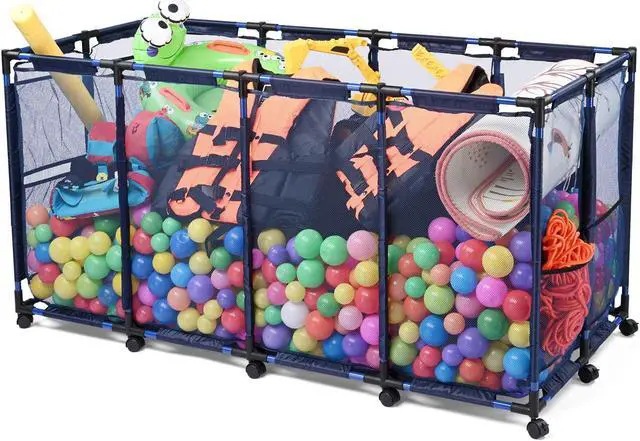 Main image of Yescom Metal Frame Extra Large 12 Wheels Rolling Mesh Pool Storage Bin 65"x 30"x 33" Pool Toy Floats Storage Organizer for Public Pools, Poolside Parties, XXX-Large, Blue