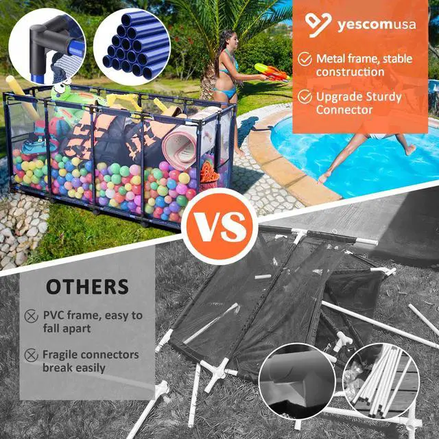Alt view image 2 of 7 - Yescom Metal Frame Extra Large 12 Wheels Rolling Mesh Pool Storage Bin 65"x 30"x 33" Pool Toy Floats Storage Organizer for Public Pools, Poolside Parties, XXX-Large, Blue