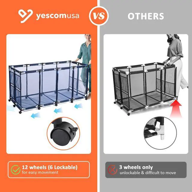 Alt view image 5 of 7 - Yescom Metal Frame Extra Large 12 Wheels Rolling Mesh Pool Storage Bin 65"x 30"x 33" Pool Toy Floats Storage Organizer for Public Pools, Poolside Parties, XXX-Large, Blue