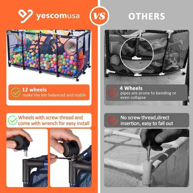 Alt view image 4 of 7 - Yescom Metal Frame Extra Large 12 Wheels Rolling Mesh Pool Storage Bin 65"x 30"x 33" Pool Toy Floats Storage Organizer for Public Pools, Poolside Parties, XXX-Large, Blue