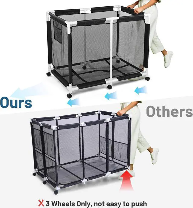 Alt view image 3 of 7 - Yescom Extra Large Mesh Pool Storage Bin 214 Gallon Noodles Holder Toys Organizer 6 Wheels Cart Black