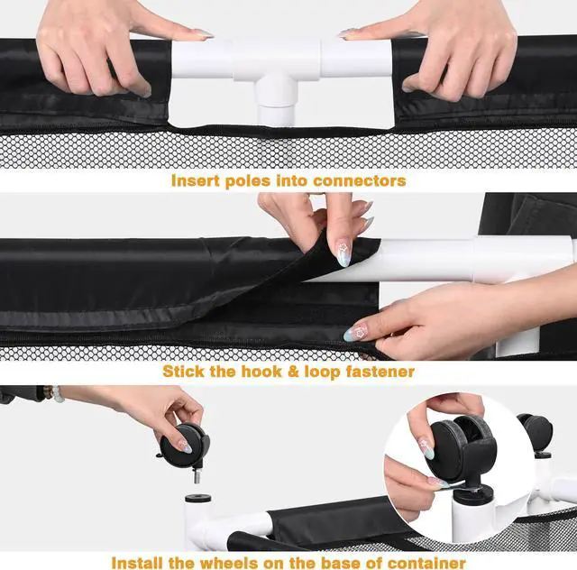 Alt view image 5 of 7 - Yescom Extra Large Mesh Pool Storage Bin 214 Gallon Noodles Holder Toys Organizer 6 Wheels Cart Black