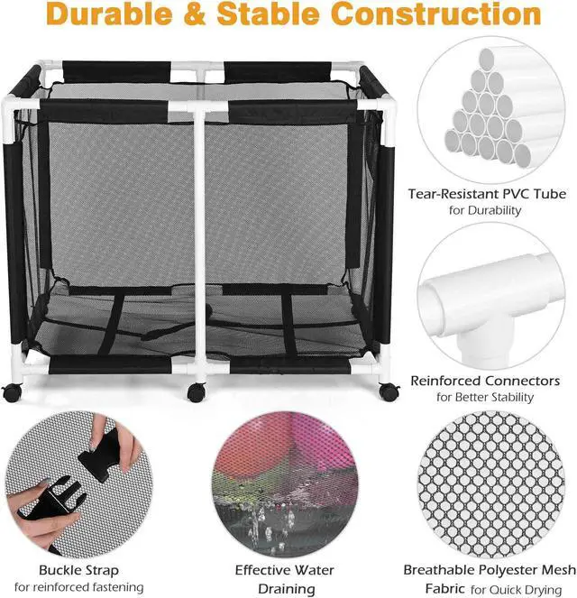 Alt view image 2 of 7 - Yescom Extra Large Mesh Pool Storage Bin 214 Gallon Noodles Holder Toys Organizer 6 Wheels Cart Black