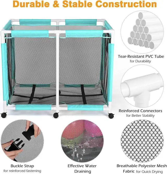 Alt view image 3 of 7 - Yescom Extra Large Mesh Pool Storage Bin 214 Gallon Noodles Holder Toys Organizer 6 Wheels Rolling Cart Blue