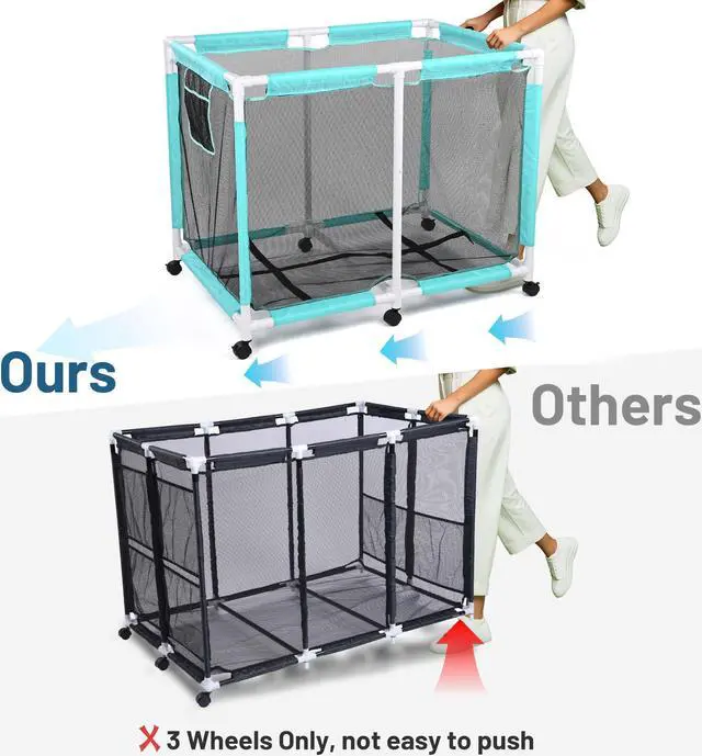 Alt view image 4 of 7 - Yescom Extra Large Mesh Pool Storage Bin 214 Gallon Noodles Holder Toys Organizer 6 Wheels Rolling Cart Blue