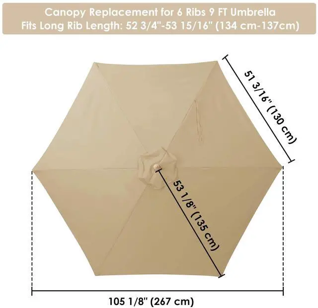 Alt view image 5 of 7 - 9' Patio Umbrella Replacement Canopy 6 Rib Outdoor Yard Deck Cover Top Color Opt