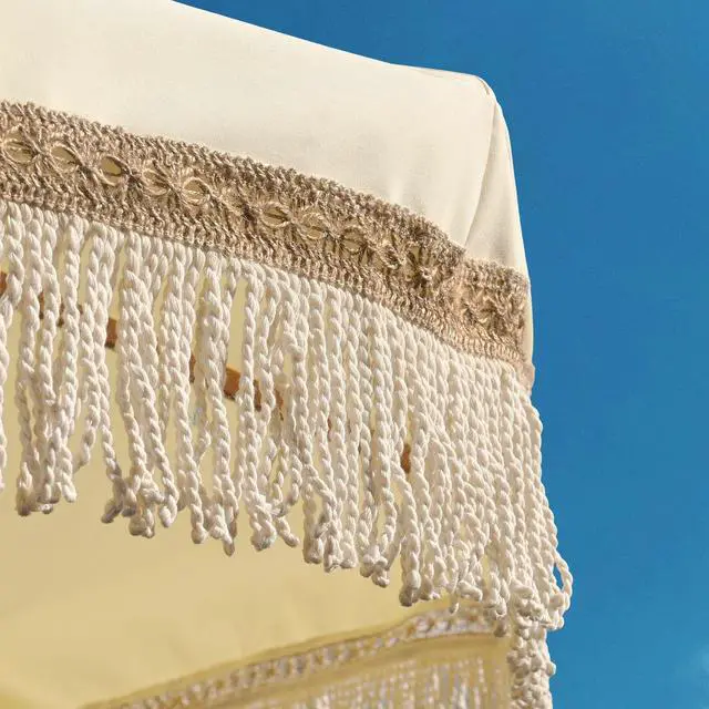 Alt view image 2 of 7 - LAGarden BOHO 9' Fringe Patio Umbrella with Tassels UPF50+ Boho Style 5-Year-Non-Fading for Outdoor Yard Market Butter Twisted Root