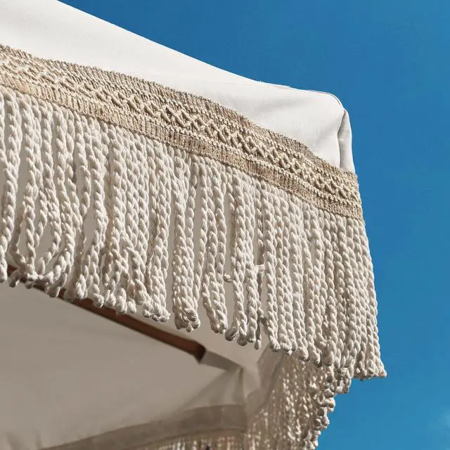 Alt view image 2 of 7 - LAGarden BOHO 9' Fringe Patio Umbrella with Tassels UPF50+ Boho Style 5-Year-Non-Fading for Outdoor Yard Market Ivony Xchevron