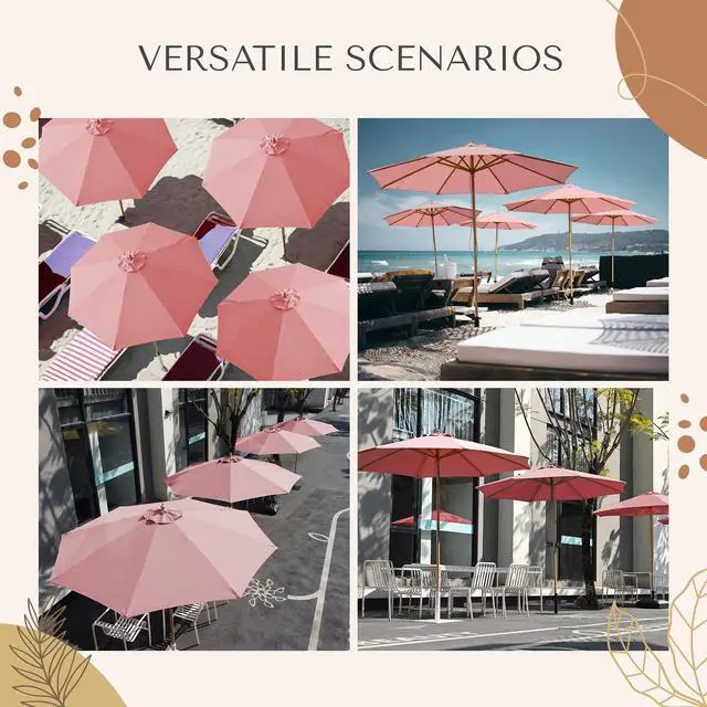 Alt view image 7 of 7 - LAGarden 9Ft Patio BOHO Market Patio Umbrella 260GSM Acrylic Fabric 5-Year-Non-Fading Resort Outdoor Market Cheery Pink