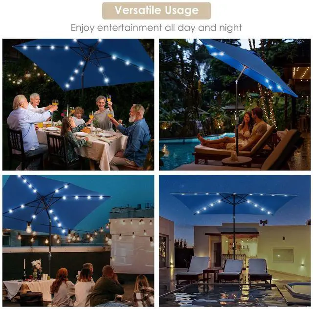 Alt view image 2 of 7 - Yescom 10x6.5FT Rectangle Outdoor Solar LED Patio Umbrella with Crank Tilt for Table Market Yard Deck Pool Party Navy