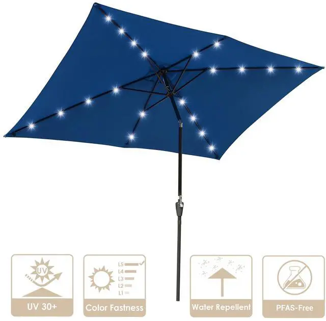 Main image of Yescom 10x6.5FT Rectangle Outdoor Solar LED Patio Umbrella with Crank Tilt for Table Market Yard Deck Pool Party Navy