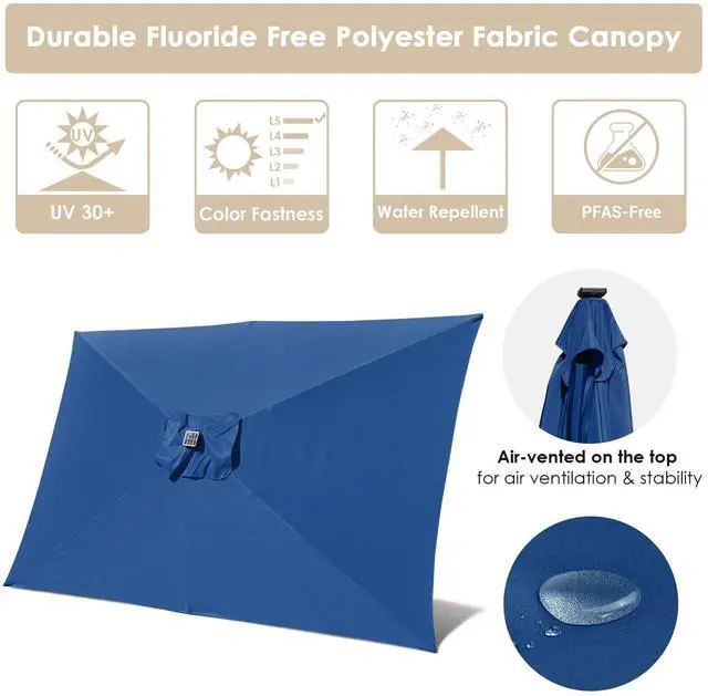 Alt view image 4 of 7 - Yescom 10x6.5FT Rectangle Outdoor Solar LED Patio Umbrella with Crank Tilt for Table Market Yard Deck Pool Party Navy