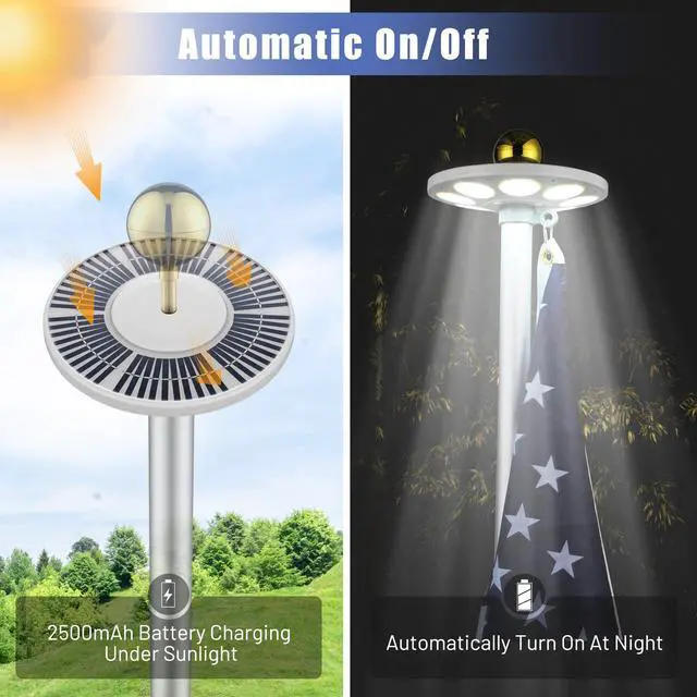Alt view image 5 of 7 - Yescom Bravery 30ft 13 Gauge Sectional Flag Pole Kit w/ Solar Light Eagle Topper