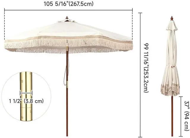 Alt view image 6 of 7 - LAGarden BOHO 9' Fringe Patio Umbrella with Tassels UPF50+ Boho Style 5-Year-Non-Fading for Outdoor Yard Market Ivony Xchevron