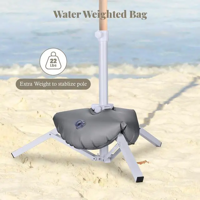 Alt view image 2 of 7 - LAGarden Foldable Beach Umbrella Stand Portable Adjustable Base Holder Outdoor with Water Weight Bag Triangular Iron Support Base for Patio Yard Garden Camping Fishing Photography Deck Sunshade