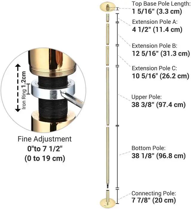 Alt view image 3 of 7 - Yescom 10 FT Spinning Static Dancing Pole Kit w/ Extensions Fitness Dance Exercise Gold