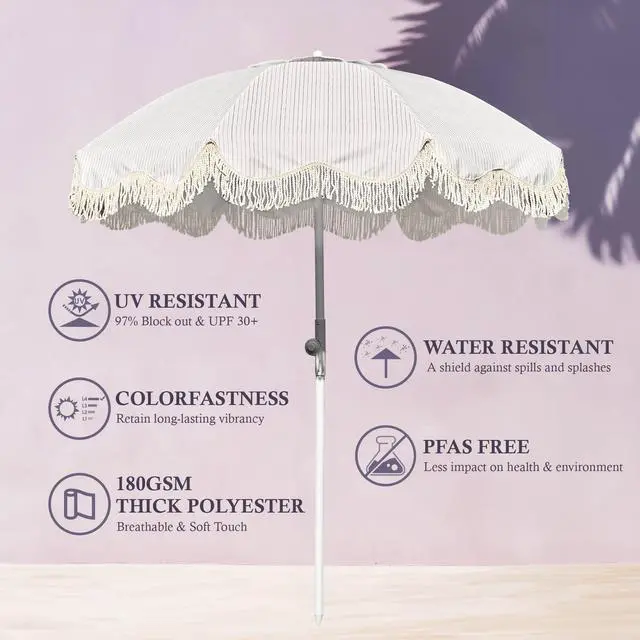 Alt view image 7 of 7 - LAGarde 9 Pack 6Ft Fringe Patio Umbrella with Push Button Tilt Carry Bag UV30+ Outdoor Yard Lawn Yard Party Purple Stripe