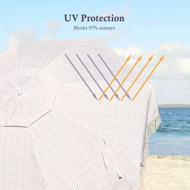 Alt view image 6 of 7 - LAGarde 9 Pack 6Ft Fringe Patio Umbrella with Push Button Tilt Carry Bag UV30+ Outdoor Yard Lawn Yard Party Purple Stripe