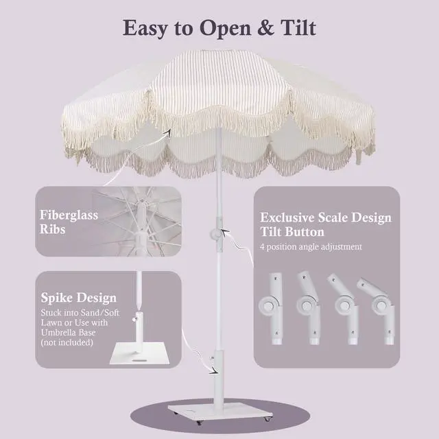 Alt view image 4 of 7 - LAGarde 9 Pack 6Ft Fringe Patio Umbrella with Push Button Tilt Carry Bag UV30+ Outdoor Yard Lawn Yard Party Purple Stripe